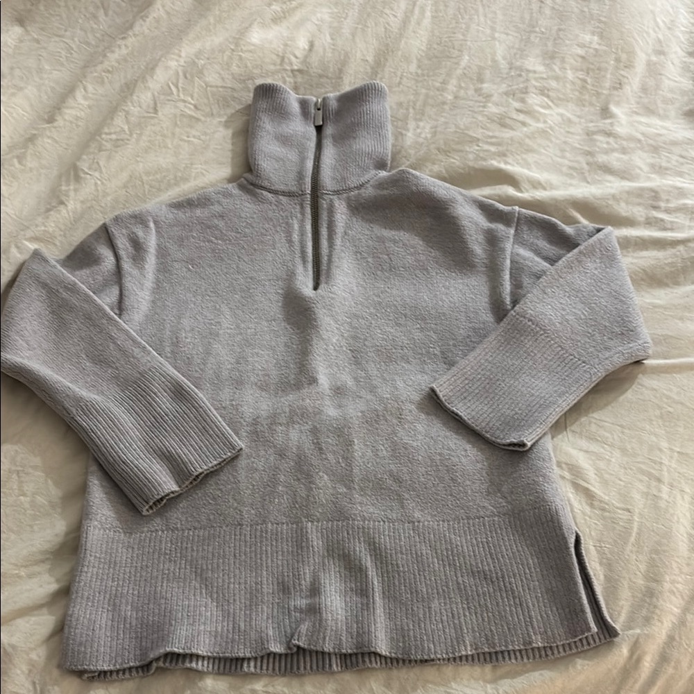 Babaton Gray Cowl Neck Sweater Ribbed Knit